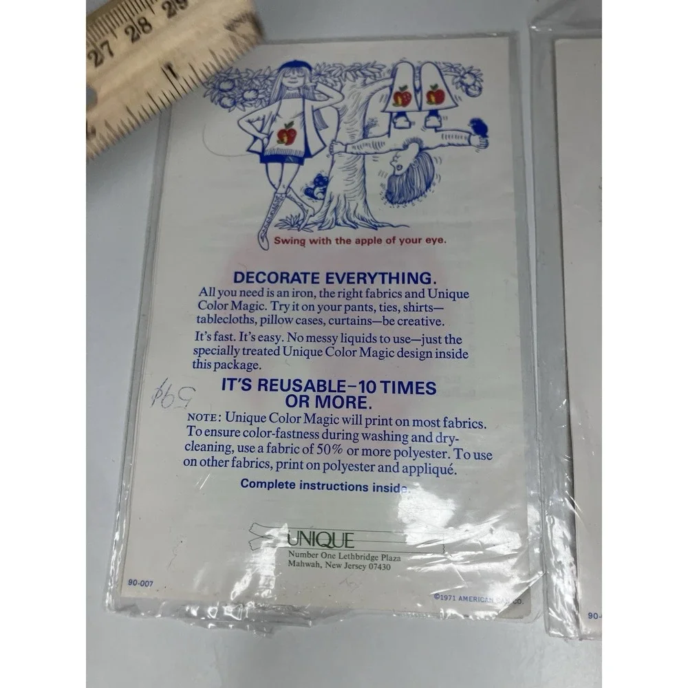 Vintage 70s UNIQUE Color Magic Iron On Color Transfers 2 Styles Apple Dove Craft